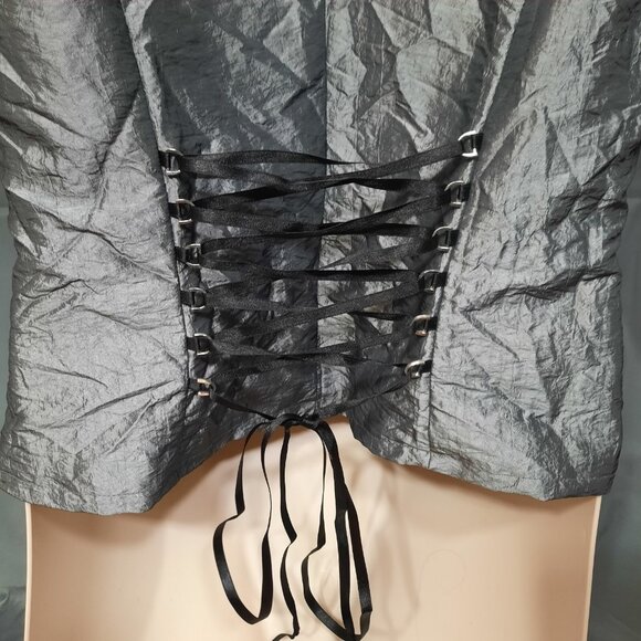 Vintage 90s Sleeveless Corset Top Juniors 13 Silver Black Trim Bow Lace Up - Picture 7 of 11